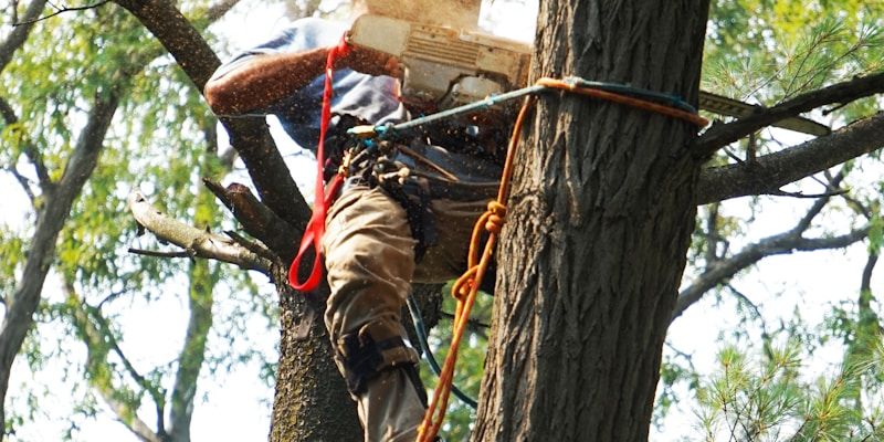 Top-down view of a broad tree canopy before a crown reduction
